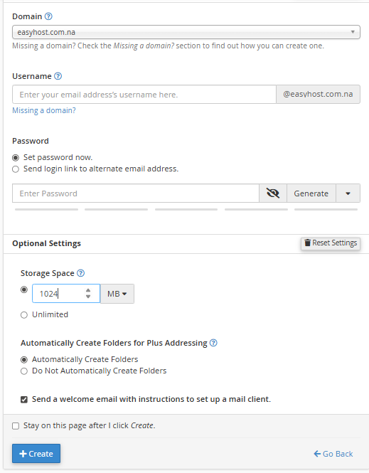 create new email account form