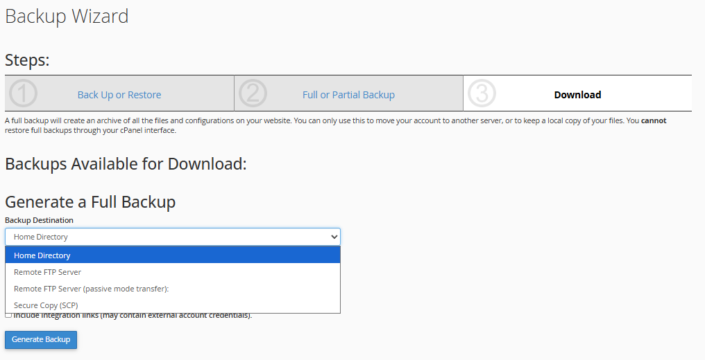 backup destination in backup wizard